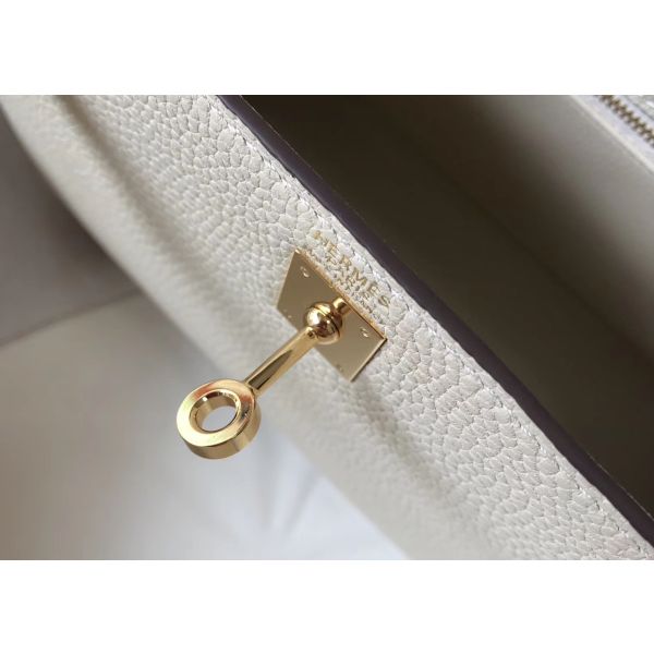 HERM Kelly 25cm Retourne Bag In Craie Clemence Leather