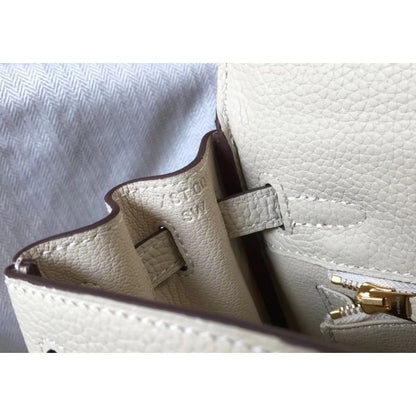 HERM Kelly 25cm Retourne Bag In Craie Clemence Leather