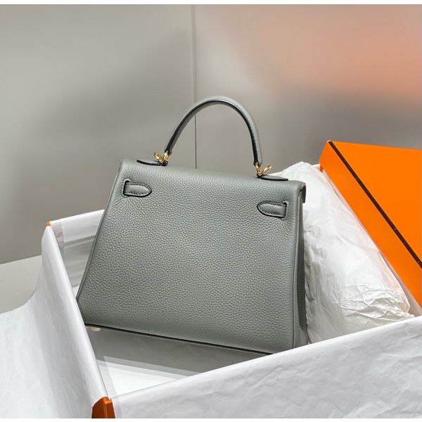 HERM Kelly 25cm Retourne Bag In Gris Meyer Clemence Leather