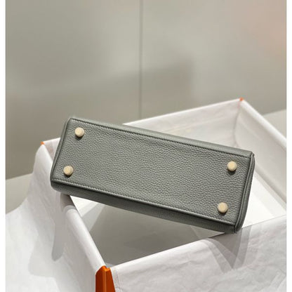 HERM Kelly 25cm Retourne Bag In Gris Meyer Clemence Leather