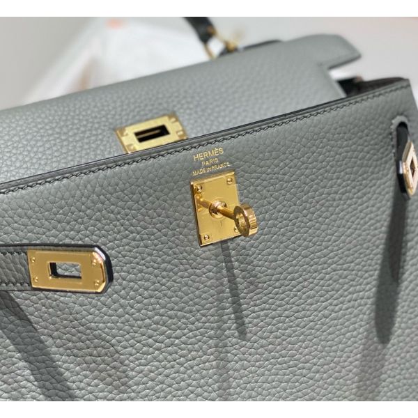 HERM Kelly 25cm Retourne Bag In Gris Meyer Clemence Leather