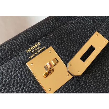 HERM Kelly 25cm Retourne Bag In Black Clemence Leather