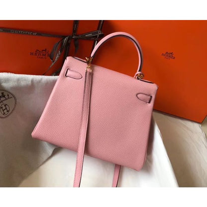 HERM Kelly 25cm Retourne Bag In Pink Clemence Leather
