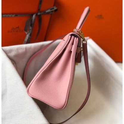 HERM Kelly 25cm Retourne Bag In Pink Clemence Leather