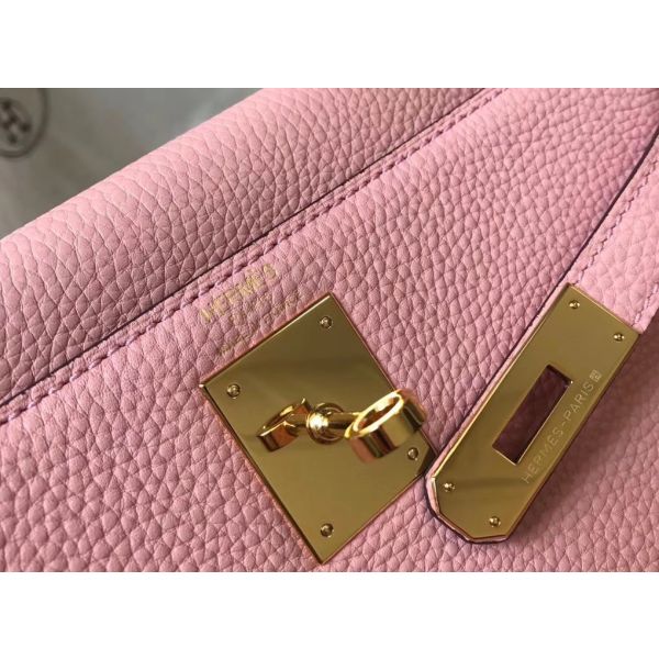 HERM Kelly 25cm Retourne Bag In Pink Clemence Leather