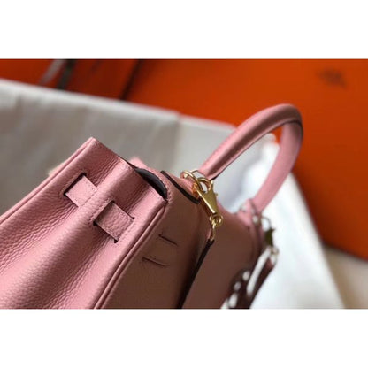 HERM Kelly 25cm Retourne Bag In Pink Clemence Leather