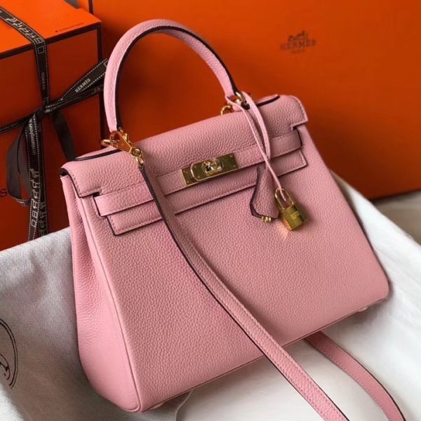 HERM Kelly 25cm Retourne Bag In Pink Clemence Leather