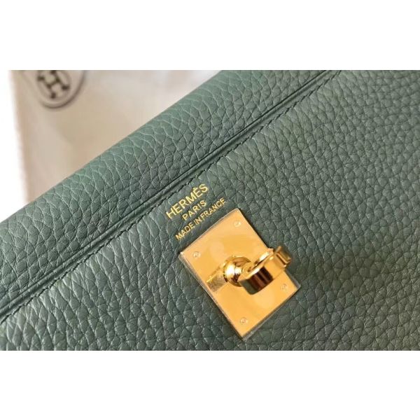 HERM Kelly 25cm Retourne Bag In Vert Amande Clemence Leather