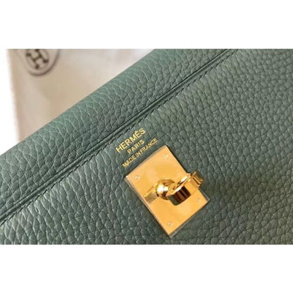HERM Kelly 25cm Retourne Bag In Vert Amande Clemence Leather