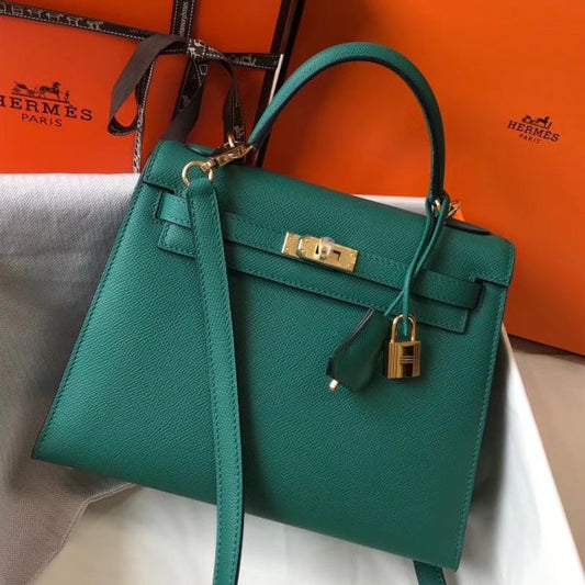 HERM Kelly 25cm Sellier Bag In Malachite Epsom Leather
