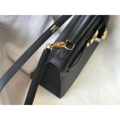 HERM Kelly 25cm Sellier Bag In Black Epsom Leather