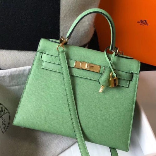 HERM Kelly 25cm Sellier Bag In Vert Criquet Epsom Leather