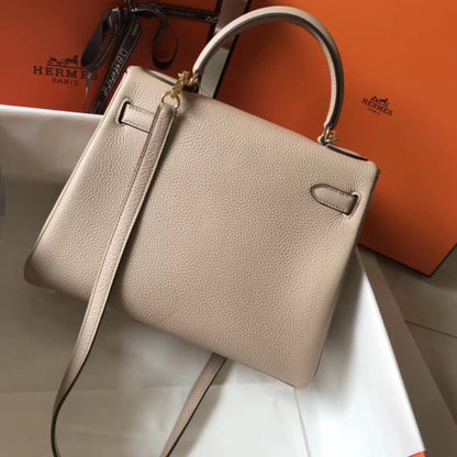 HERM Kelly 28cm Bag In Argile Clemence Leather GHW