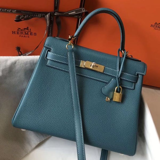HERM Kelly 28cm Bag In Blue Jean GHW