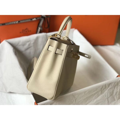 HERM Kelly 28cm Bag In Beton Clemence Leather GHW