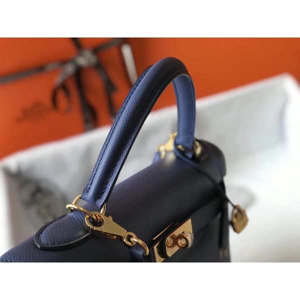 HERM Kelly 28cm Bag In Blue Agate Epsom Leather GHW