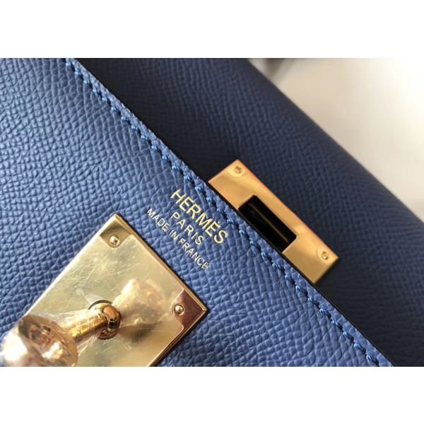 HERM Kelly 28cm Bag In Blue Agate Epsom Leather GHW