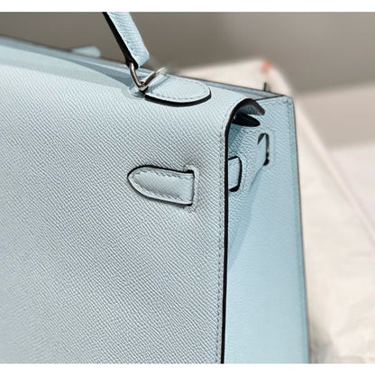 HERM Kelly 28cm Bag In Blue Brume Epsom Leather PHW