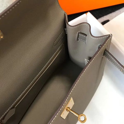 HERM Kelly 28cm Bag In Gris Asphalt Epsom Leather GHW