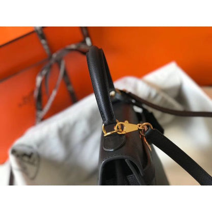 HERM Kelly 28cm Bag In Black Epsom Leather GHW