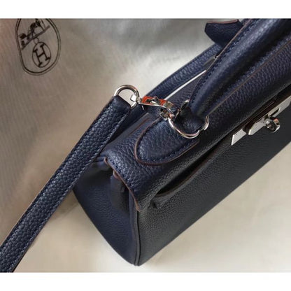HERM Kelly 32cm Bag In Dark Blue Clemence Leather PHW
