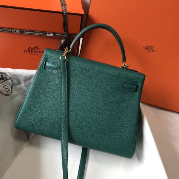 HERM Kelly 32cm Bag In Malachite Clemence Leather GHW