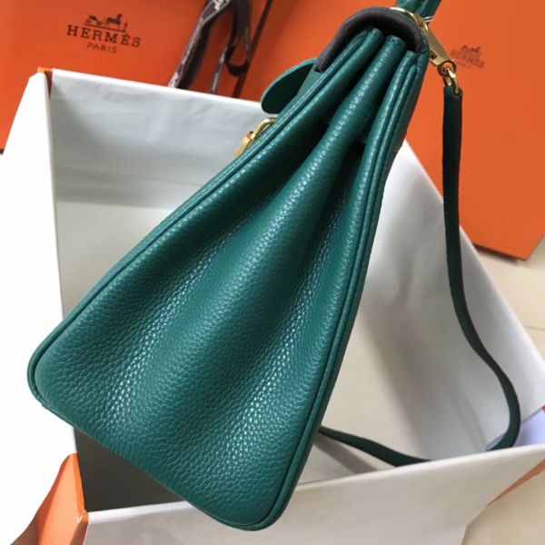 HERM Kelly 32cm Bag In Malachite Clemence Leather GHW