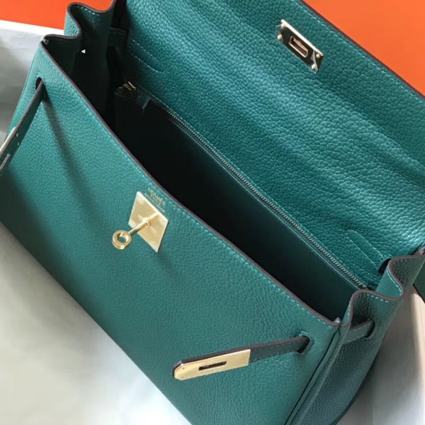 HERM Kelly 32cm Bag In Malachite Clemence Leather GHW