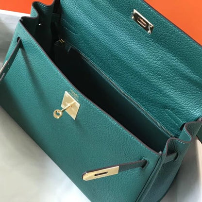 HERM Kelly 32cm Bag In Malachite Clemence Leather GHW