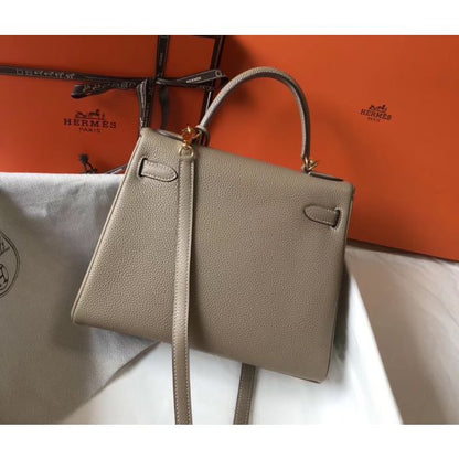 HERM Kelly 32cm Bag In Gris Tourterelle Clemence Leather GHW