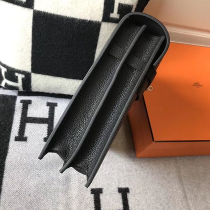 HERM Kelly Depeche 38 Briefcase In Black Calfskin