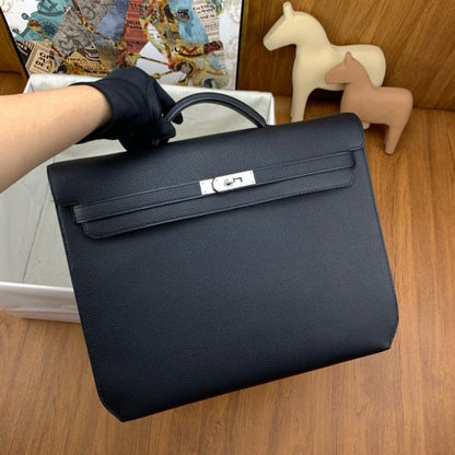 HERM Kelly Depeches 36 Briefcase in Black Clemence Leather