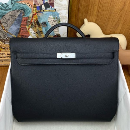 HERM Kelly Depeches 36 Briefcase in Black Clemence Leather