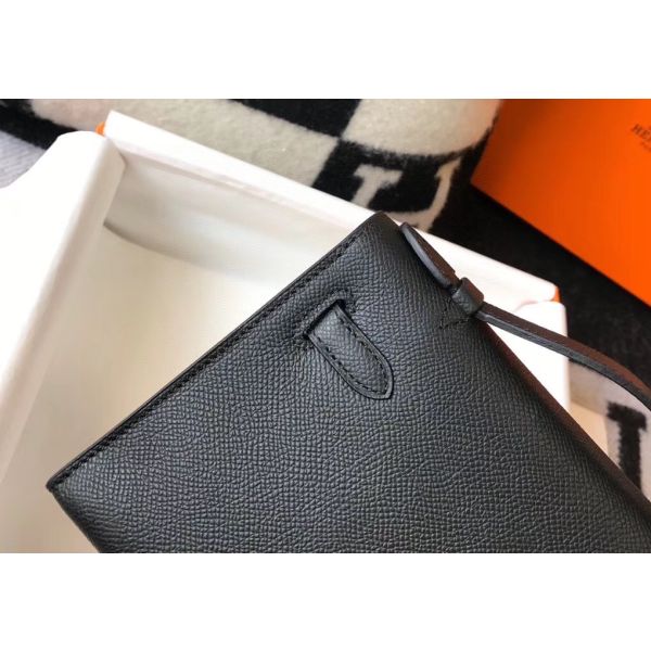 HERM Kelly Pochette Bag In Black Epsom Leather