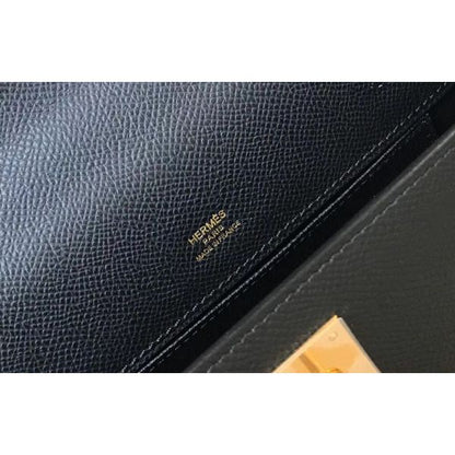 HERM Kelly Pochette Bag In Black Epsom Leather
