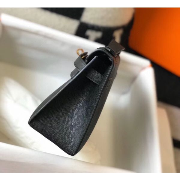 HERM Kelly Pochette Bag In Black Epsom Leather