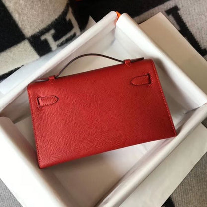 HERM Kelly Pochette Bag In Red Epsom Leather