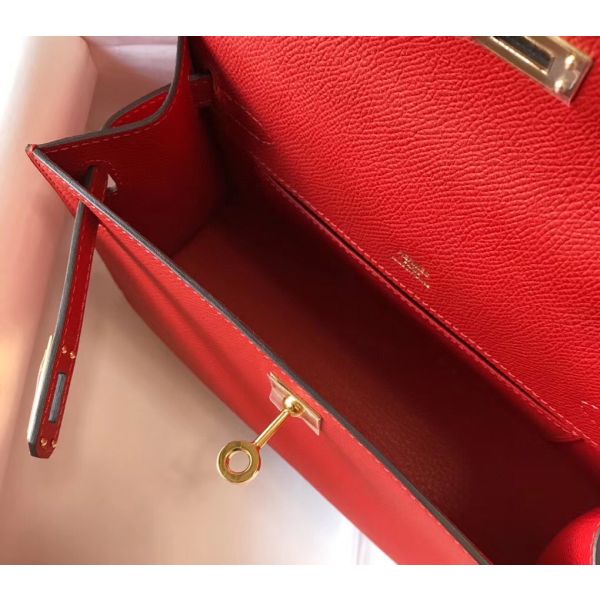 HERM Kelly Pochette Bag In Red Epsom Leather