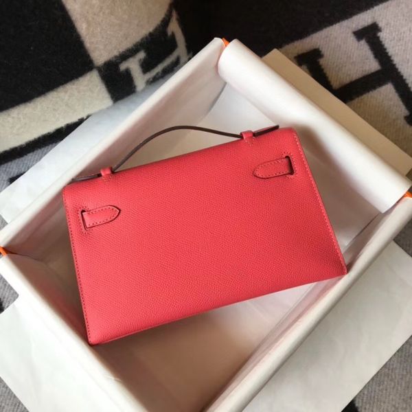 HERM Kelly Pochette Bag In Rose Lipstick Epsom Leather