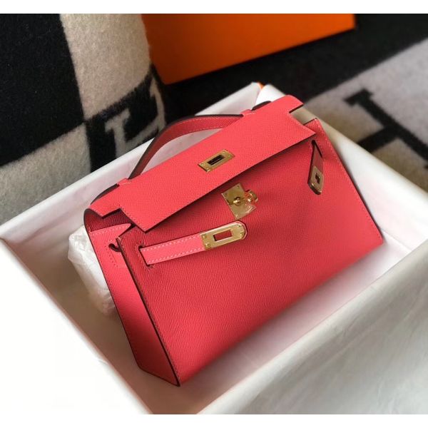 HERM Kelly Pochette Bag In Rose Lipstick Epsom Leather