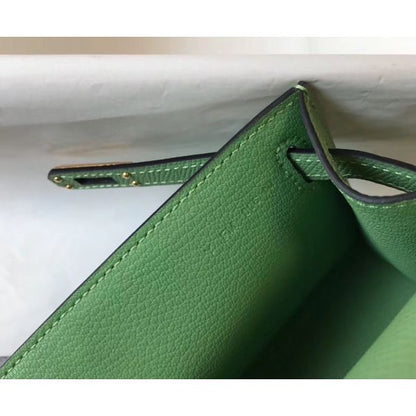 HERM Kelly Pochette Bag In Vert Criquet Epsom Leather