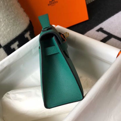 HERM Kelly Pochette Bag In Vert Veronese Epsom Leather