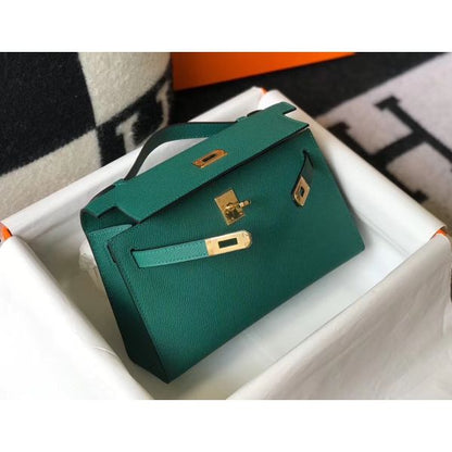 HERM Kelly Pochette Bag In Vert Veronese Epsom Leather