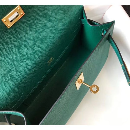 HERM Kelly Pochette Bag In Vert Veronese Epsom Leather