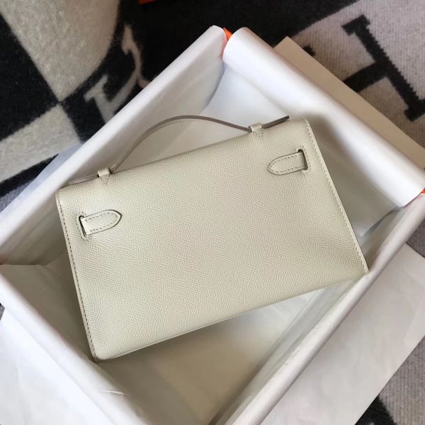 HERM Kelly Pochette Bag In White Epsom Leather