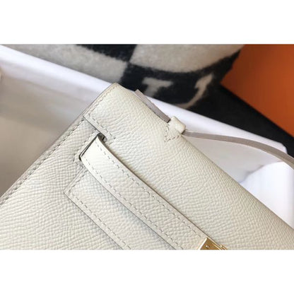 HERM Kelly Pochette Bag In White Epsom Leather