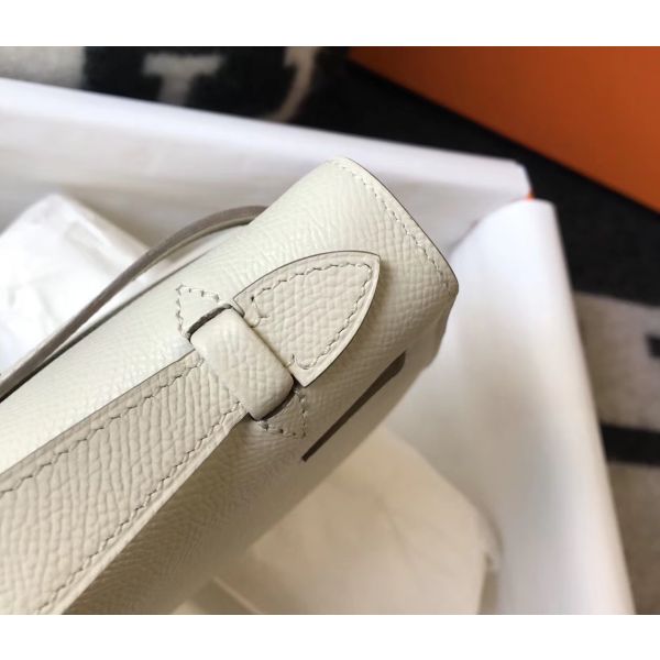 HERM Kelly Pochette Bag In White Epsom Leather