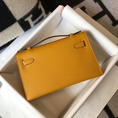HERM Kelly Pochette Bag In Yellow Epsom Leather
