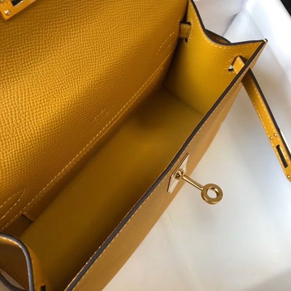 HERM Kelly Pochette Bag In Yellow Epsom Leather