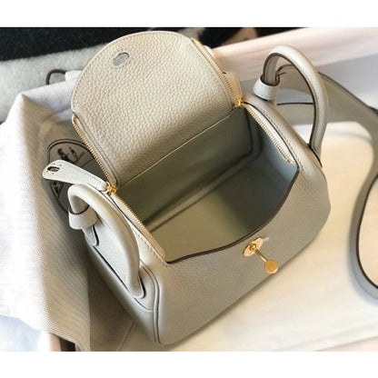 HERM Lindy Mini Bag In Pearl Grey Clemence Leather GHW